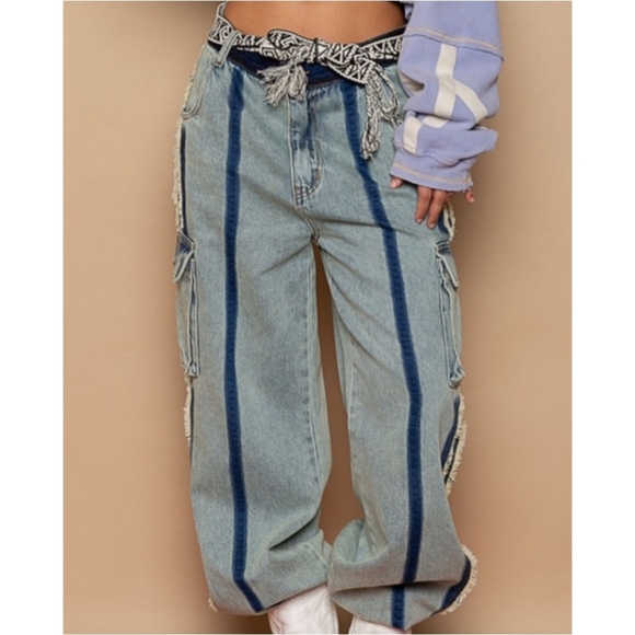 POL Denim Cargo Joggers Nwot - Picture 2 of 7